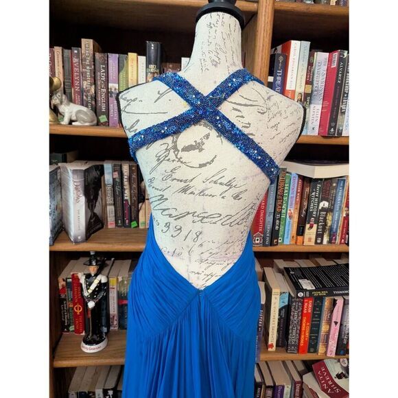 Cache Women's Size 4 Silk Blue Embellished Sequin Maxi Dress Gown Prom Wedding - Picture 4 of 9